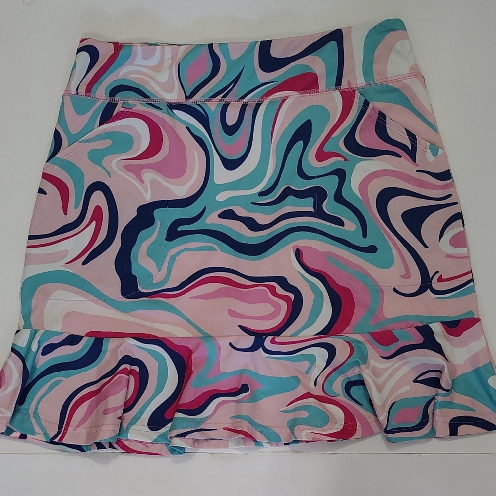 *NEW* ANA CLARE Tennis Golf 18" Skort Skirt Mod Pink Swirls Size S